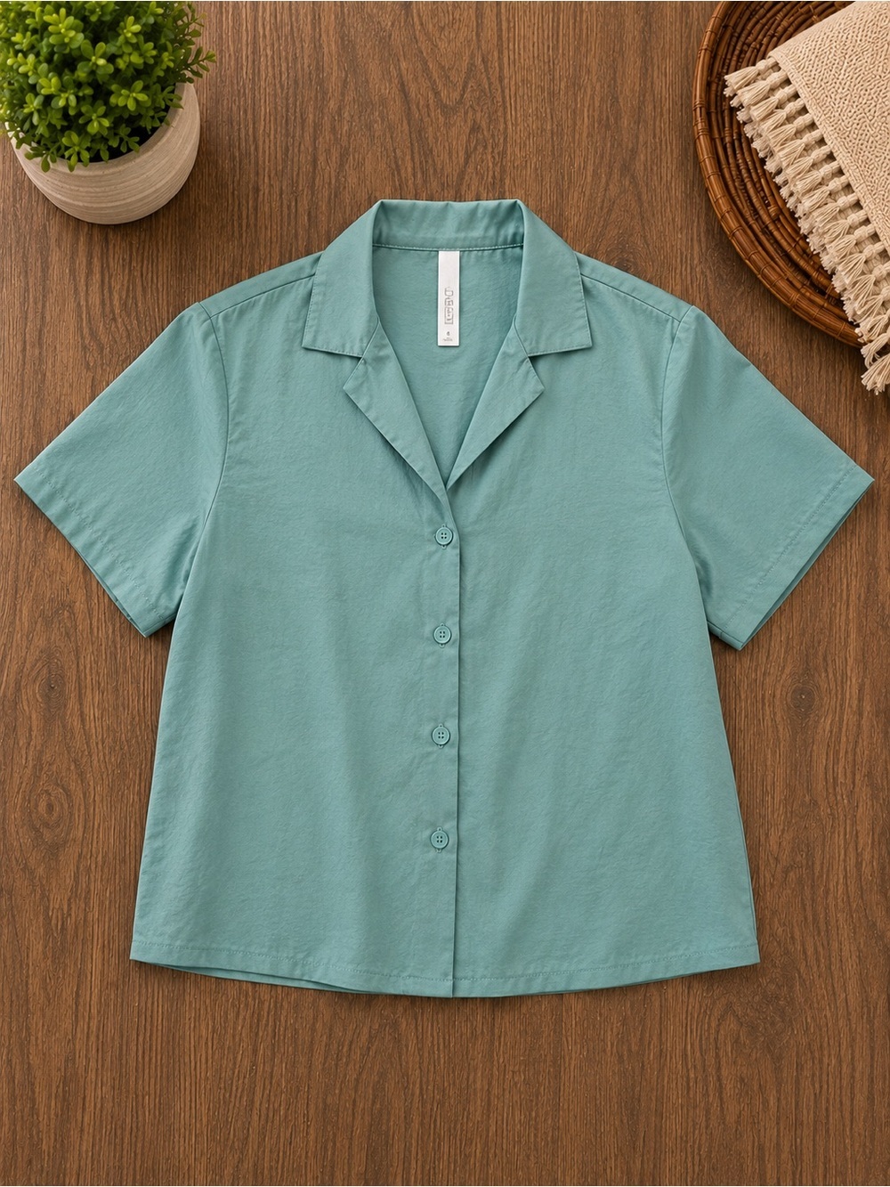 Auden Teal Satin Button-Up Blouse